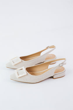 Sweetie Linen Slingback Low Heel, Natural | Dirty Laundry