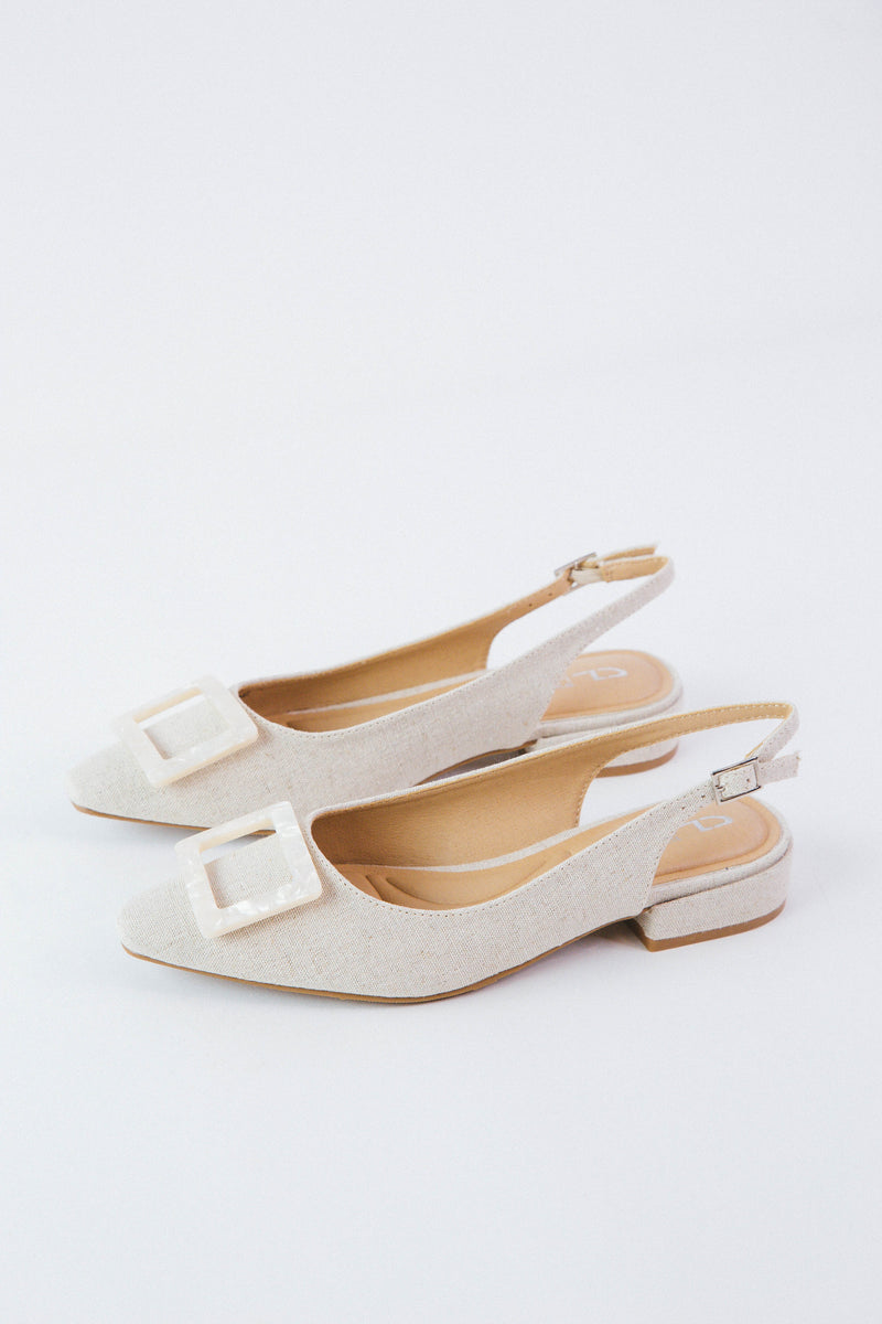 Sweetie Linen Slingback Low Heel, Natural | Dirty Laundry