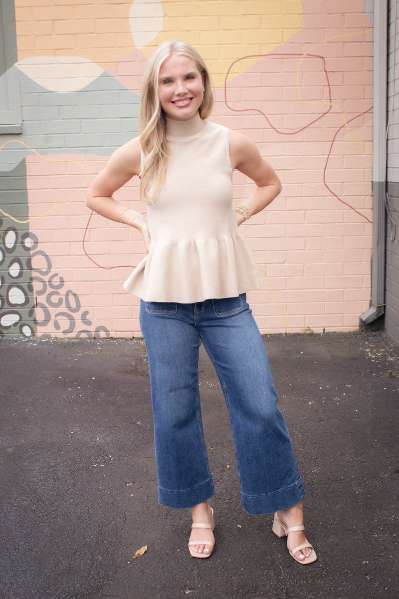 Emmaline Peplum Sweater Tank, Latte