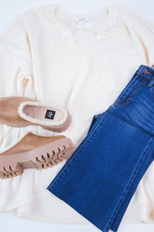 Good Luck Patchwork Knit Top, Cream | Plus Size