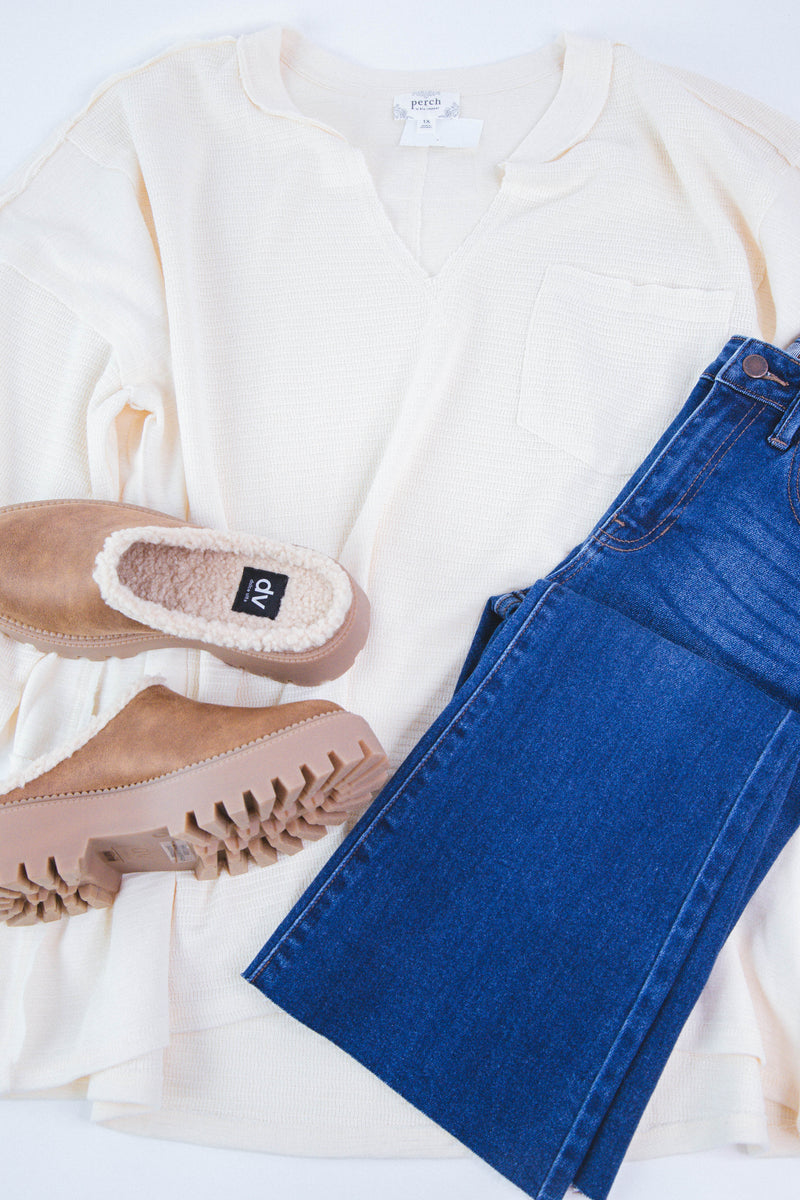 Good Luck Patchwork Knit Top, Cream | Plus Size