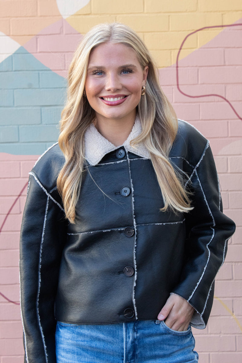 Tilia Faux Leather Coat, Black | Steve Madden