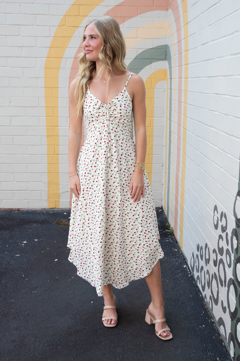 Halle Ditsy Floral Sleeveless Midi Dress, Ivory