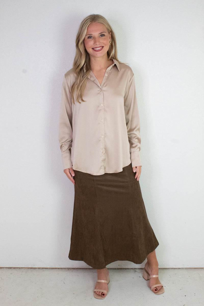 Valentina Silky Button Down Top, Champagne