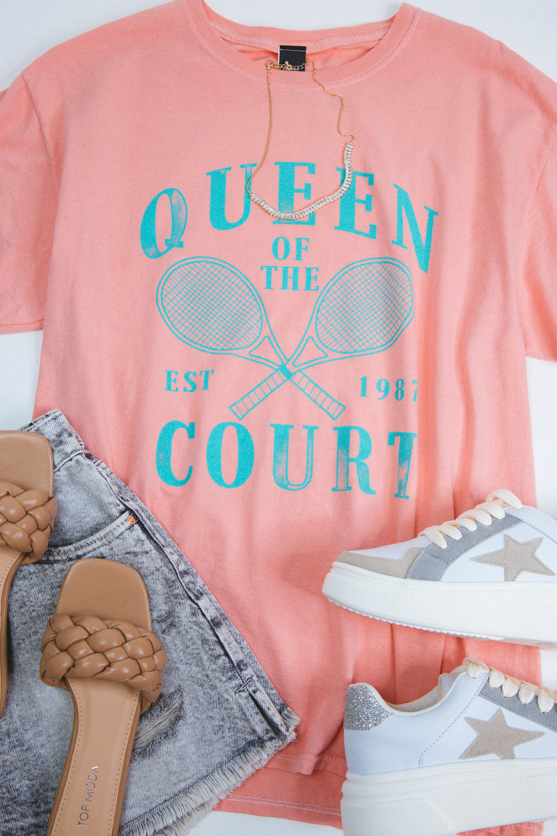 Queen Of The Court Graphic Tee, Coral