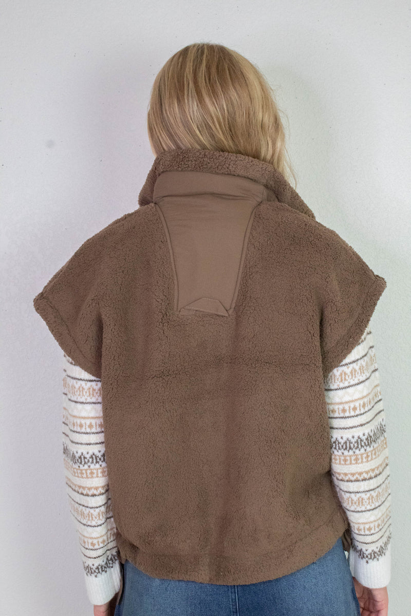Addison Button Front Faux Fur Vest, Brown