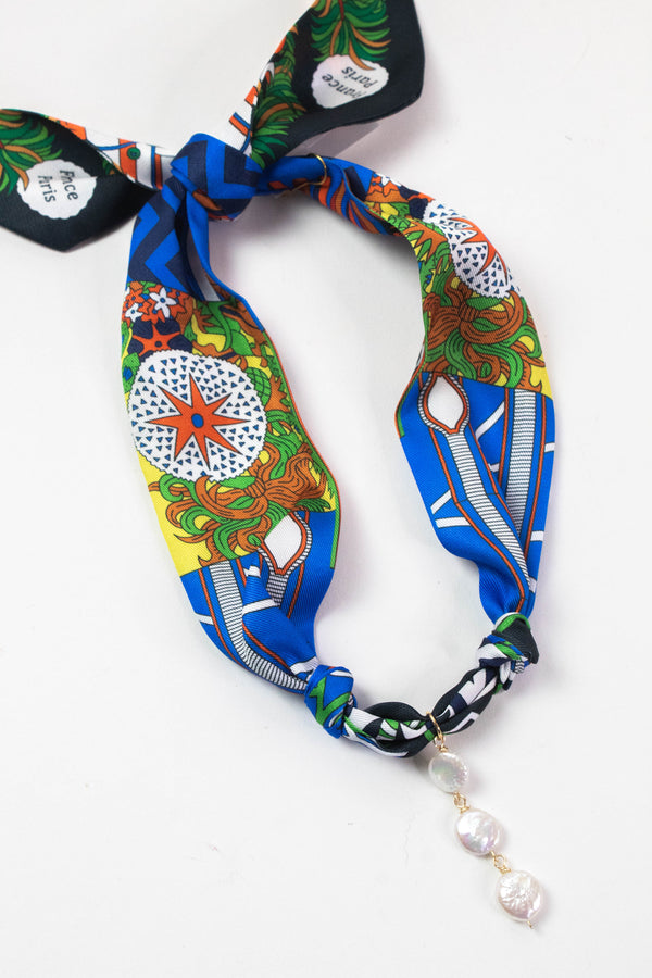 Beckett Vertical Pearl Scarf Necklace, Blue Multi | Nora James Jewelry