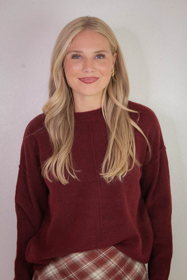 Noa Front Seam Detail Sweater, Burgundy