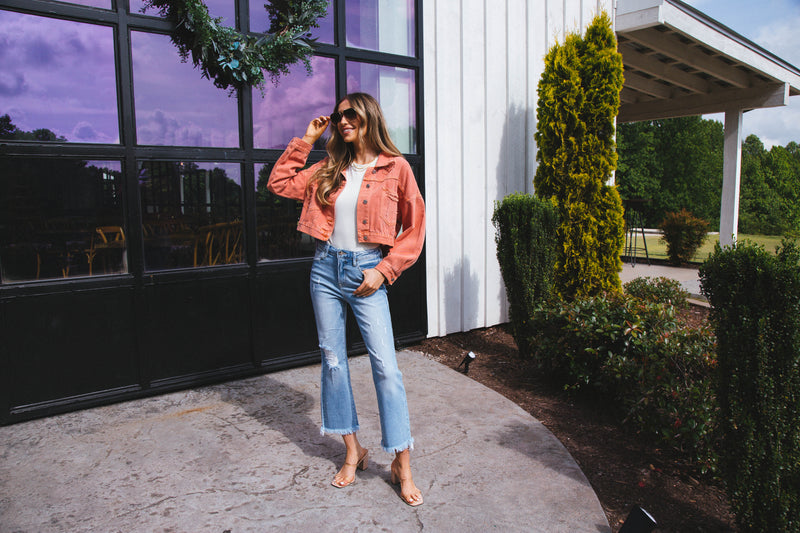 Rhinestone Diva Denim Jacket, Tangerine