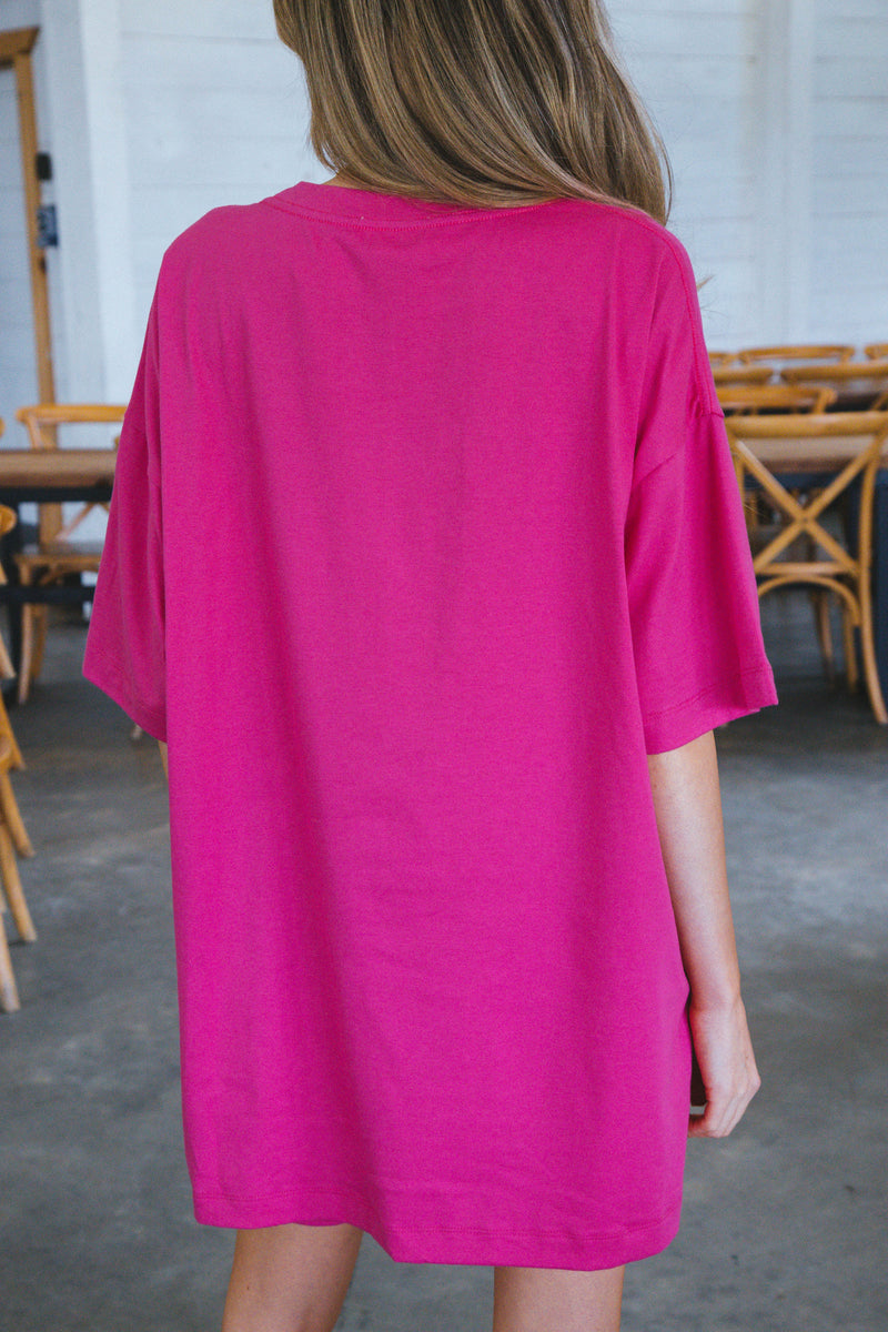 Sophia Oversized Tee And Biker Short Set, Fuchsia