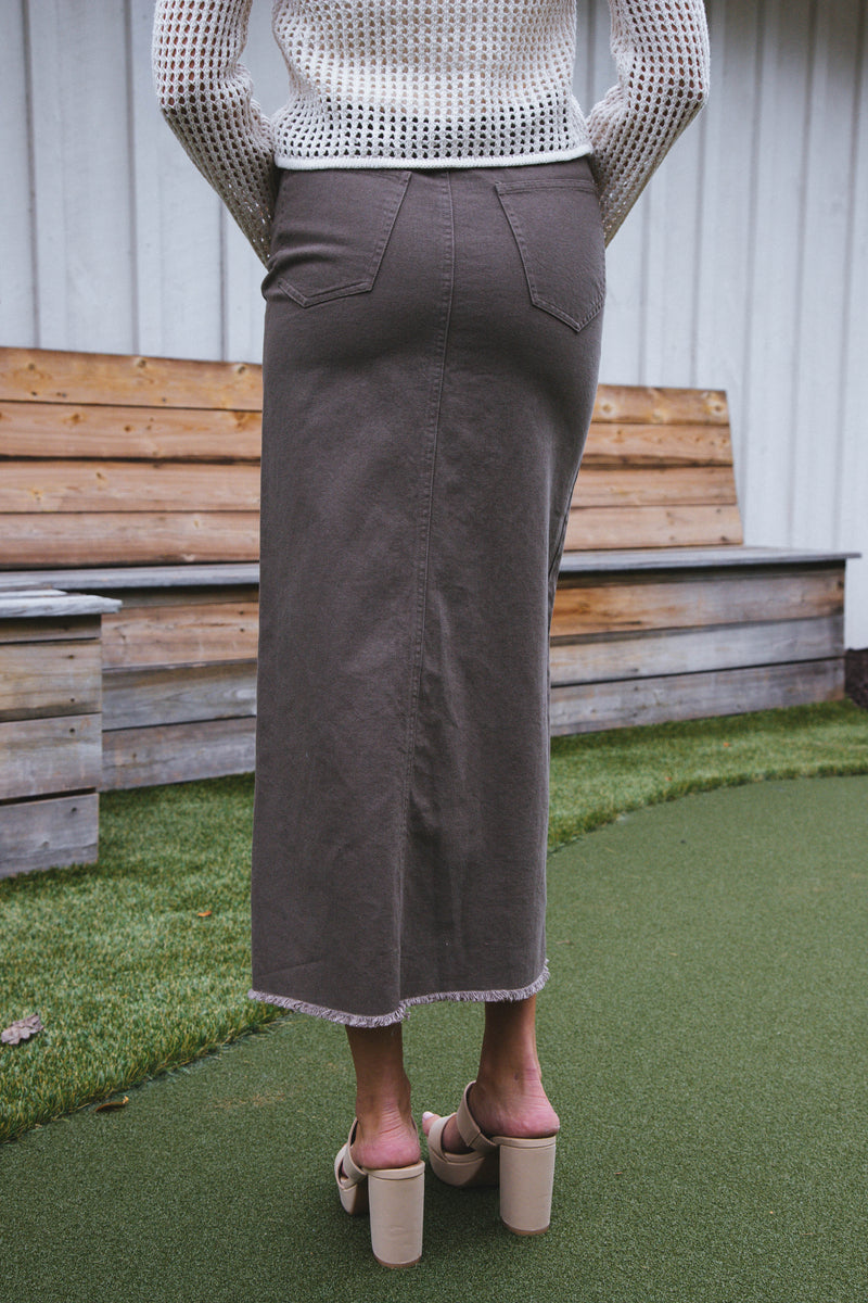 Chloe Denim Maxi Skirt, Chestnut