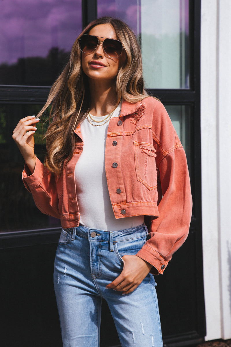 Rhinestone Diva Denim Jacket, Tangerine