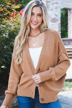 Clara Button Front Cardigan, Pale Brown