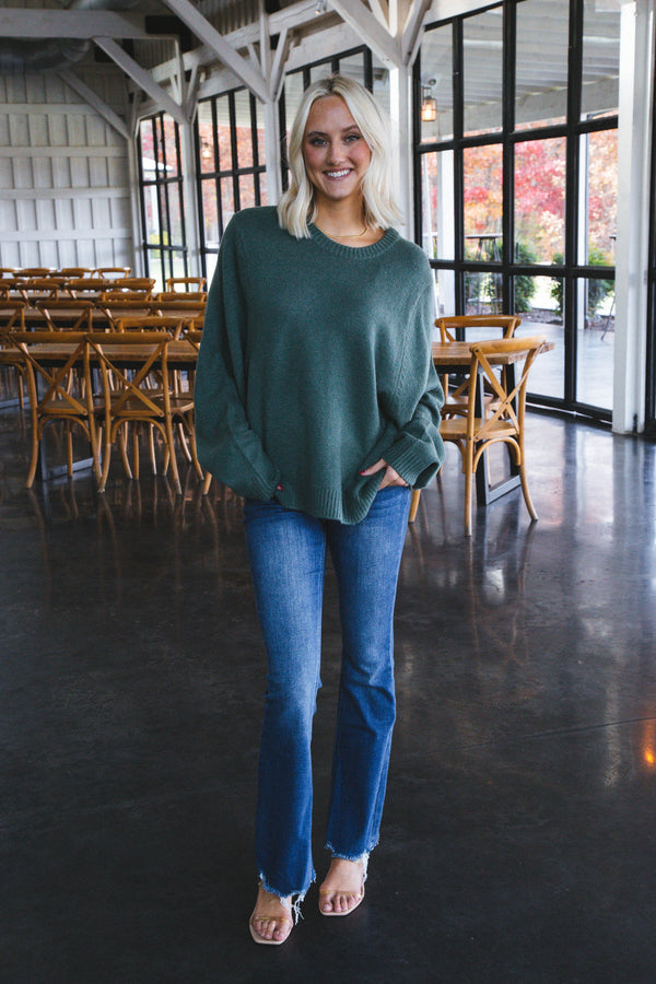 Nora Relaxed Oversized Solid Sweater, Gray Green