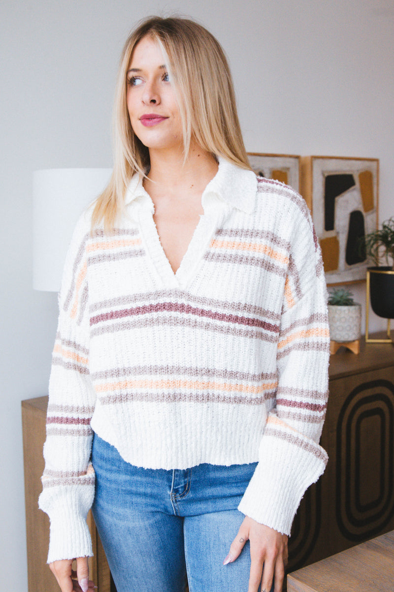 Kennedy Pullover Striped Sweater, Ivory Oat | Free People