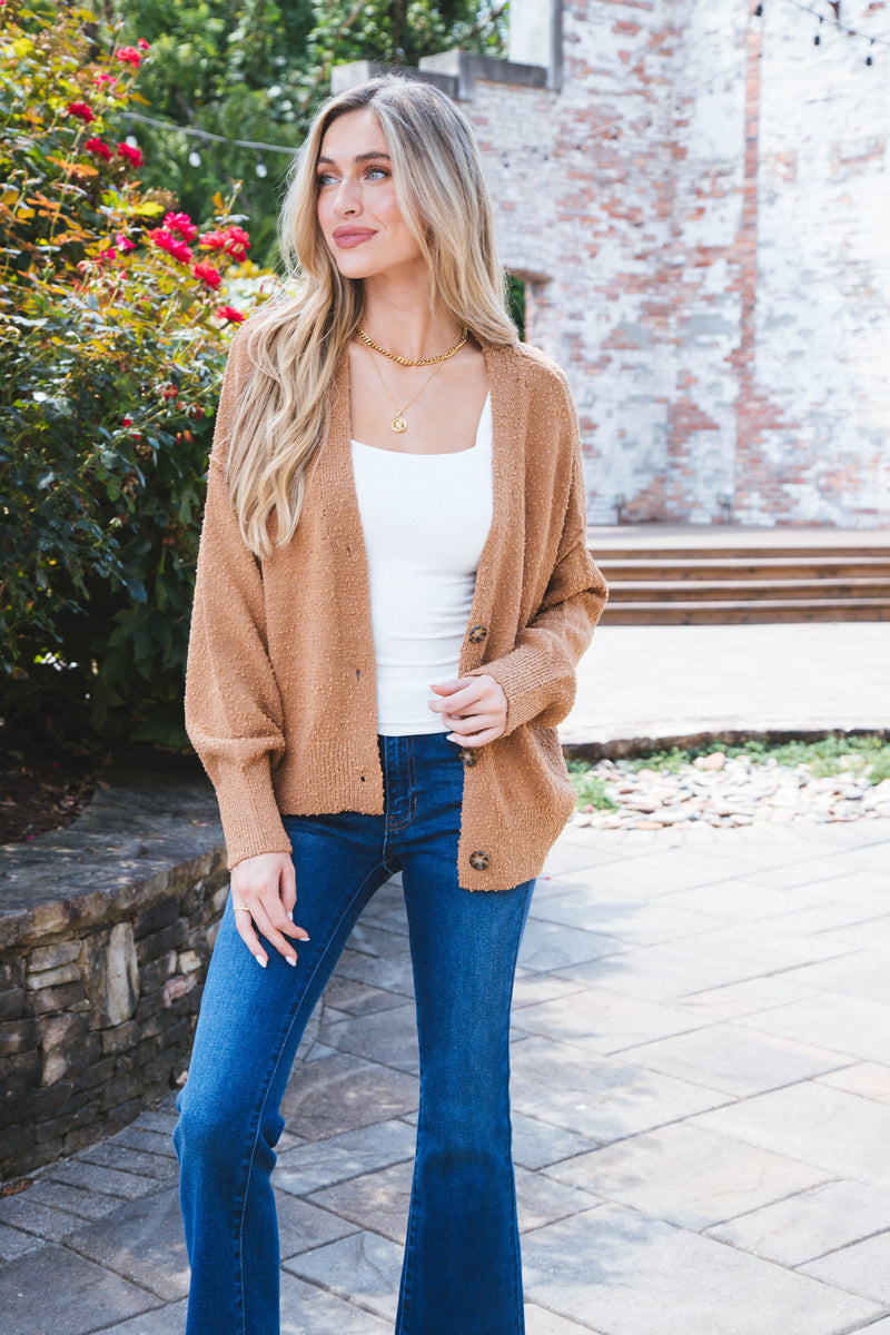 Clara Button Front Cardigan, Pale Brown
