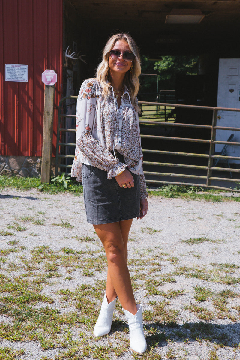 Spring Fling Floral Blouse, Light Taupe