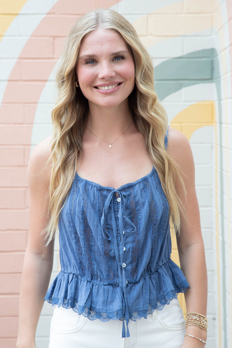 Alana Lace Tank, Blue Topaz | Free People
