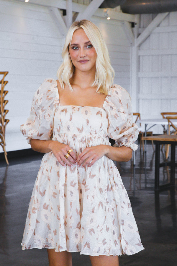 Lost In Love Babydoll Dress, Beige/Cream Multi
