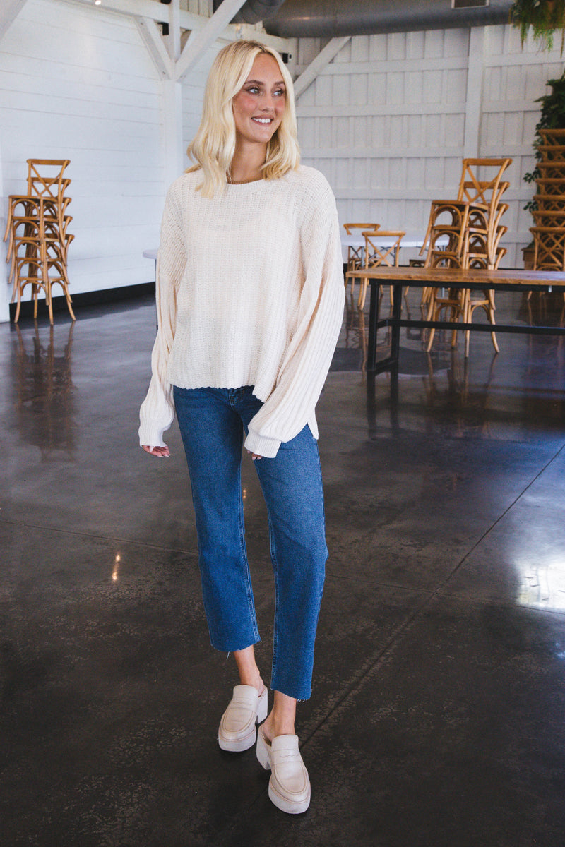 Samara Hem Detail Straight Leg Jeans, Dark Denim
