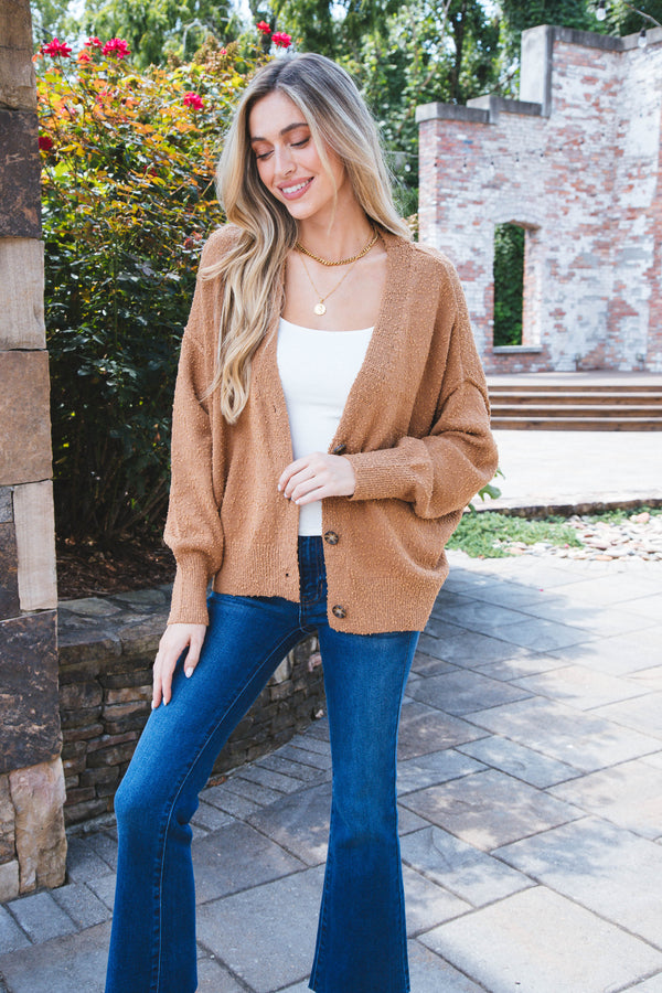 Clara Button Front Cardigan, Pale Brown