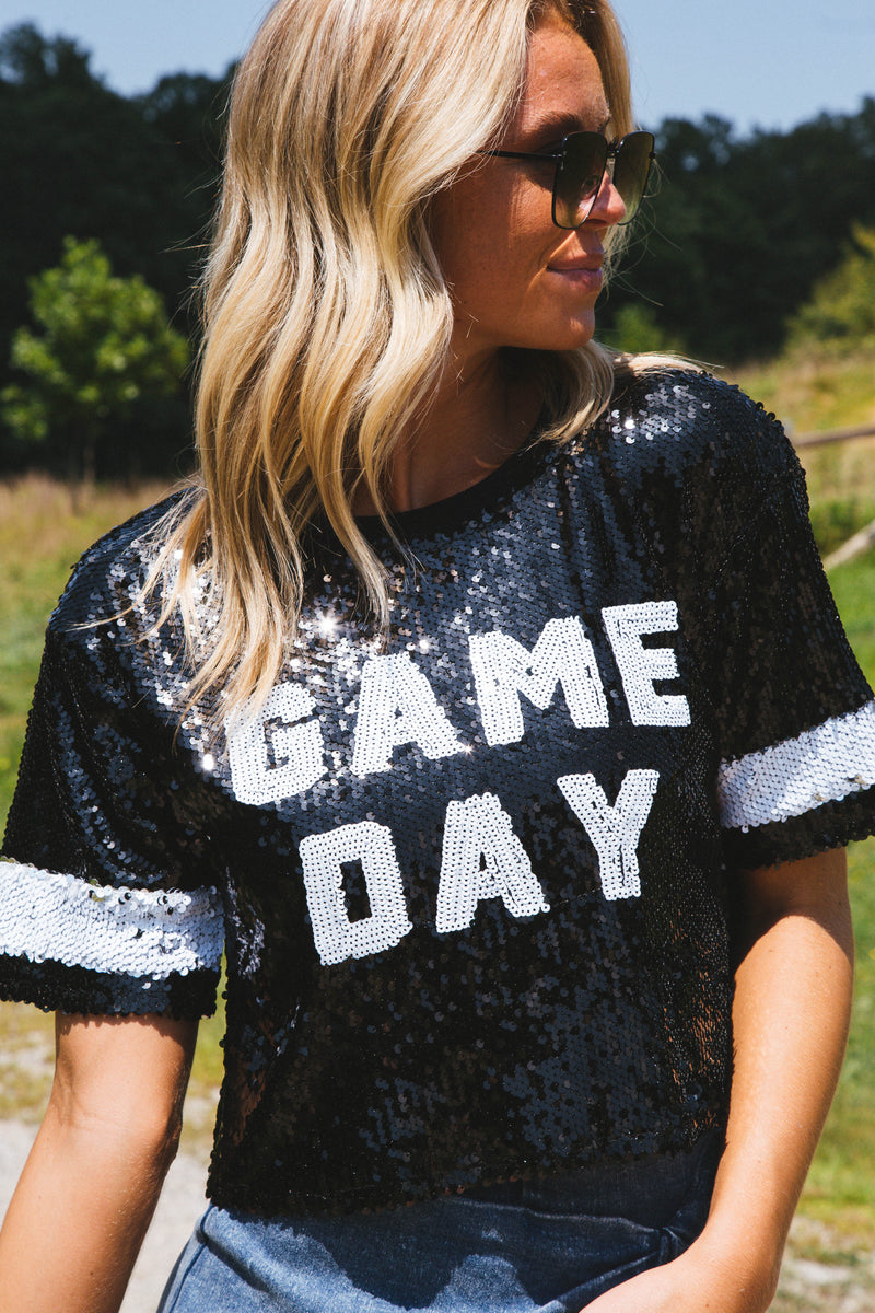 Game Day Sequins Top, Black