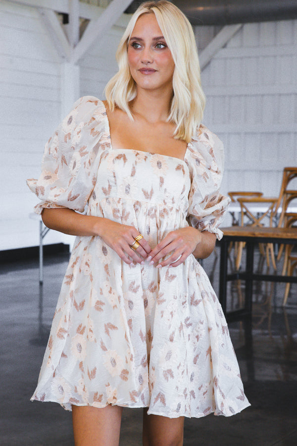 Lost In Love Babydoll Dress, Beige/Cream Multi