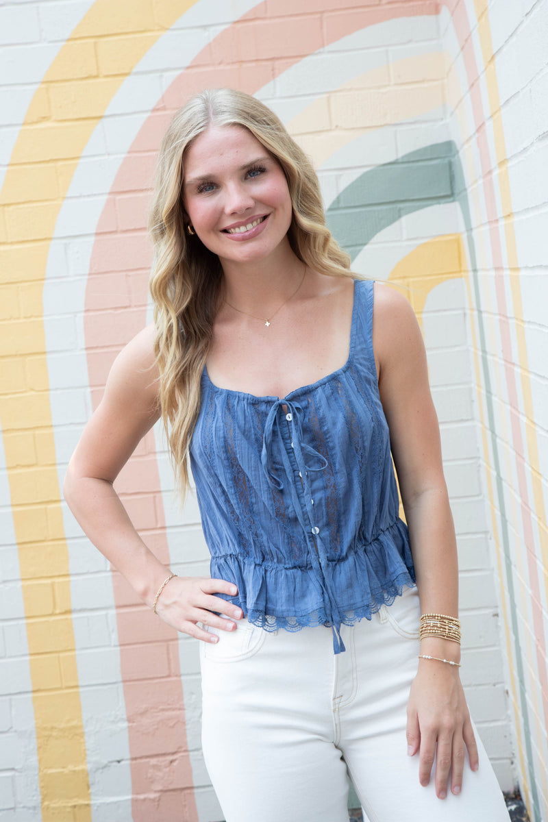 Alana Lace Tank, Blue Topaz | Free People