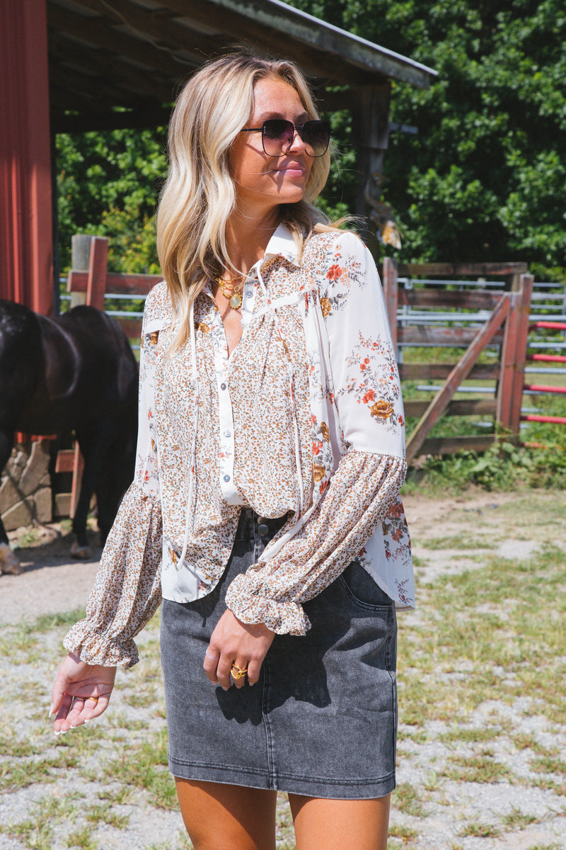 Spring Fling Floral Blouse, Light Taupe