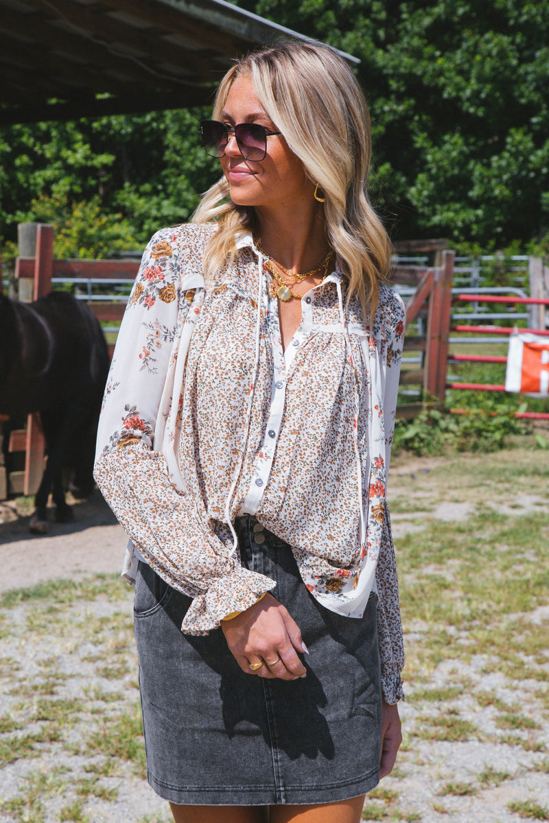 Spring Fling Floral Blouse, Light Taupe