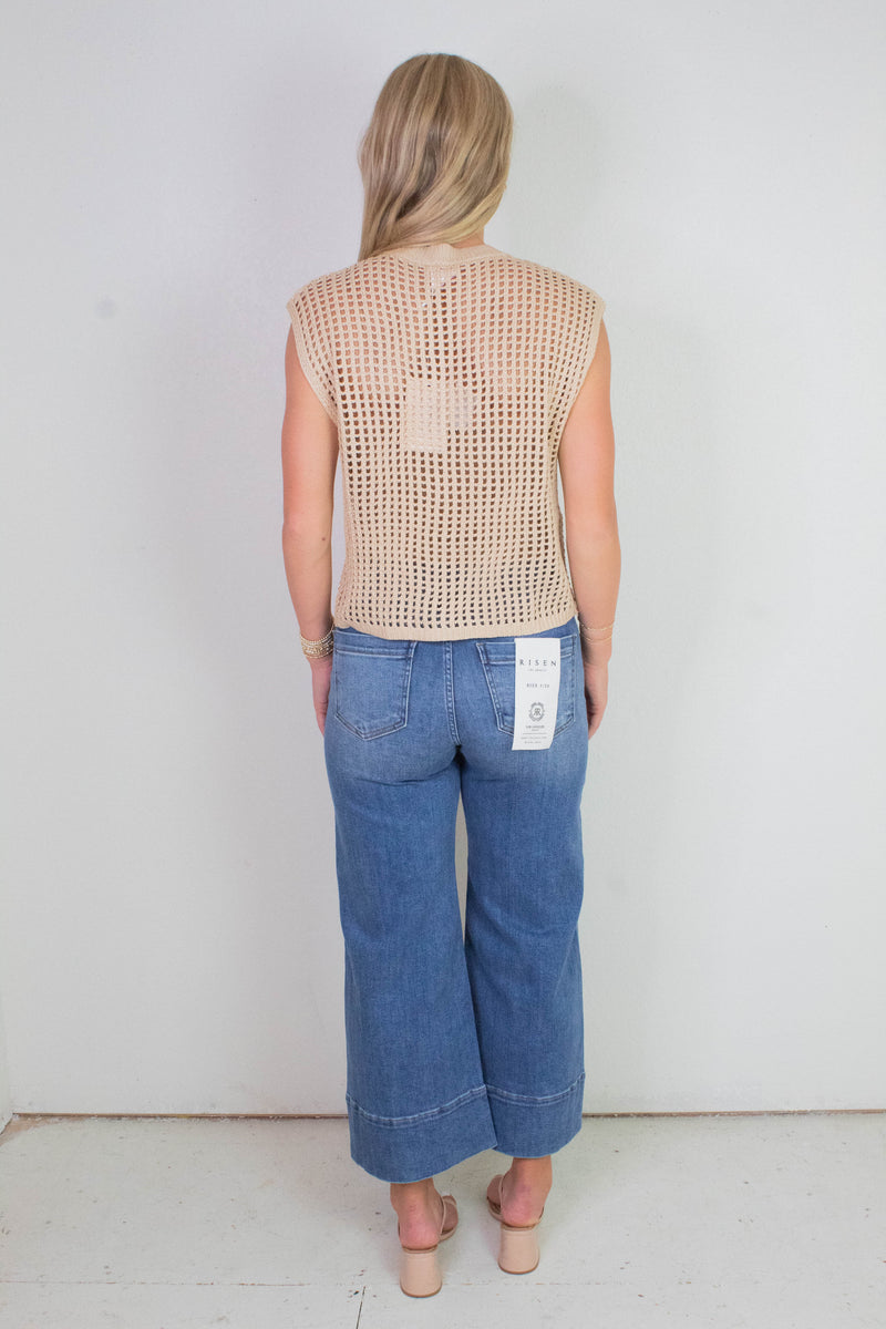 Leah Big Metal Button Sweater Vest, Oatmeal