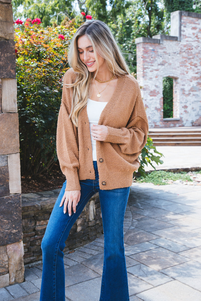 Clara Button Front Cardigan, Pale Brown
