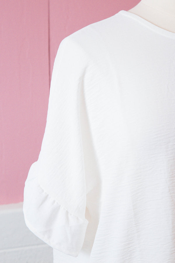 Eliza Woven Ruffle Sleeve Top, Off White | Plus Size