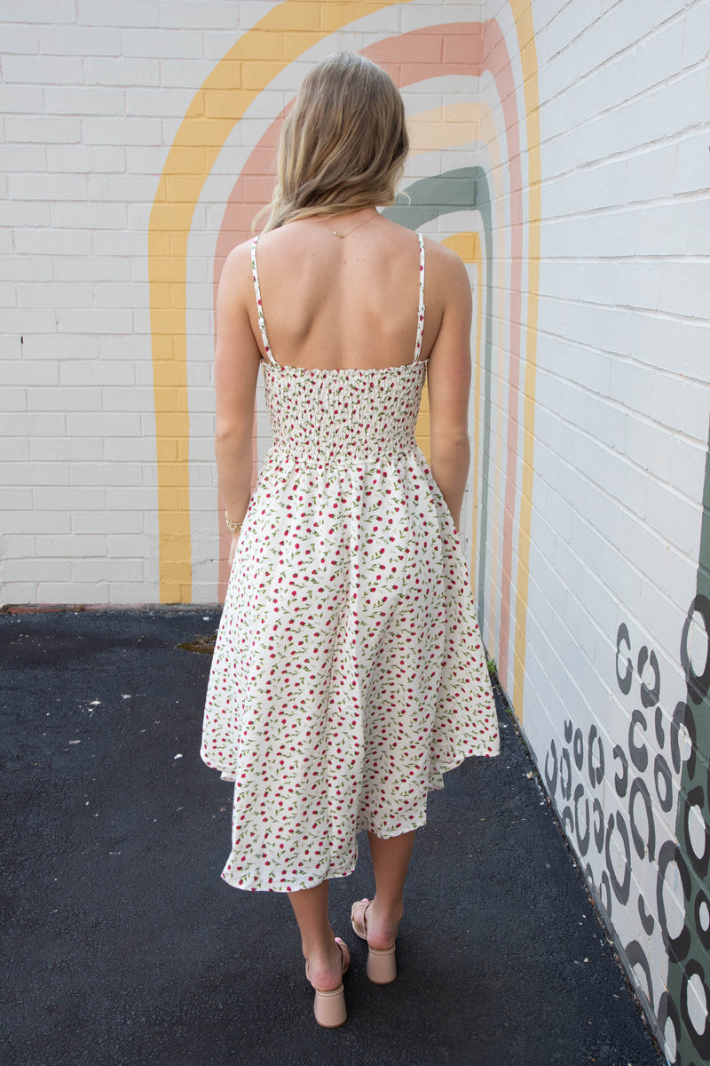Halle Ditsy Floral Sleeveless Midi Dress, Ivory