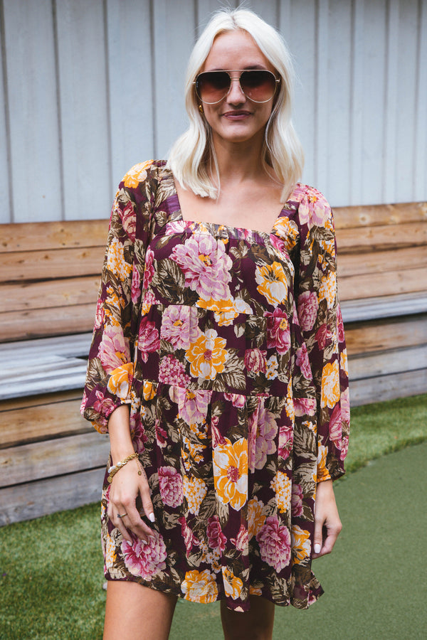 Banks Floral Tiered Dress, Plum Multi