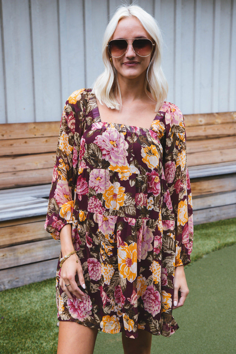 Banks Floral Tiered Dress, Plum Multi