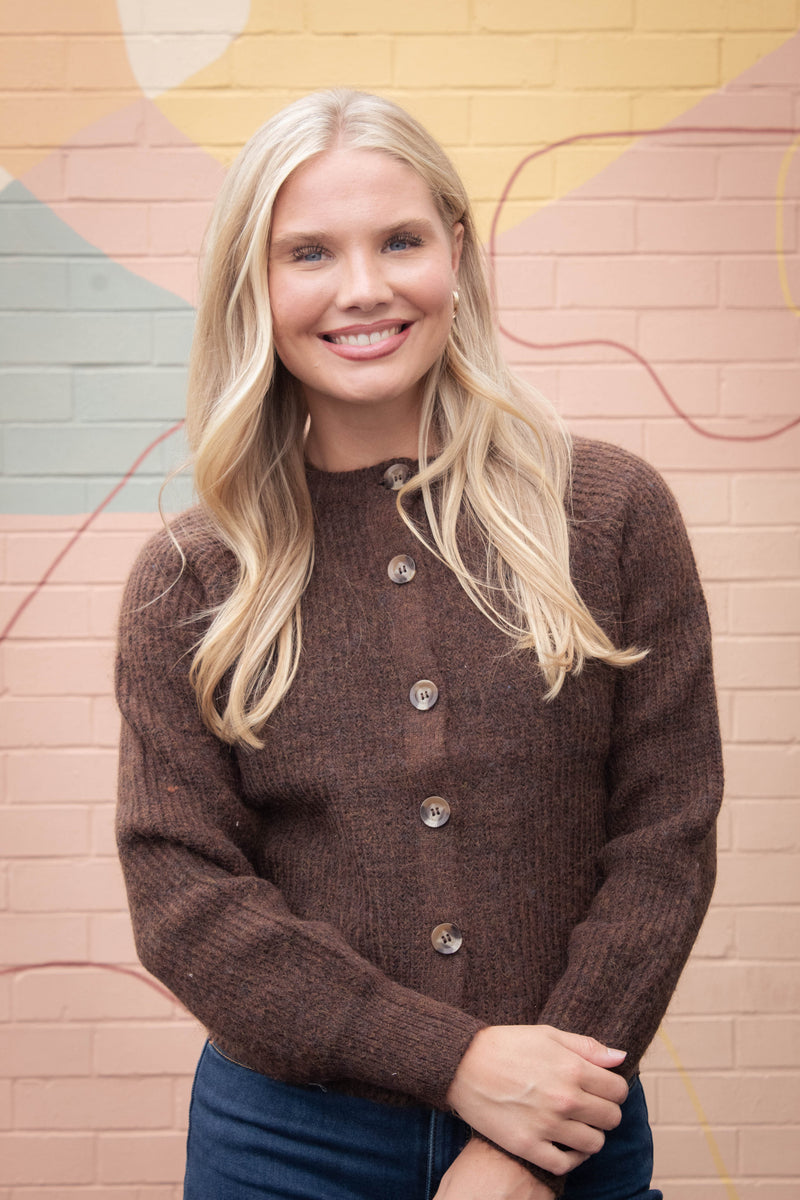 Usha Raglan Sleeve Cardigan, Brown Melange | RD Style