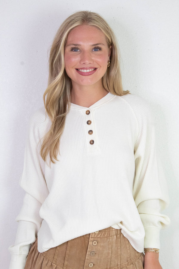 Jordan Knit Henley Top, Cream