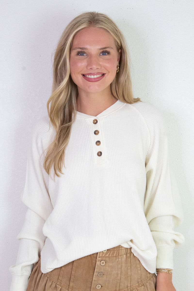 Jordan Knit Henley Top, Cream