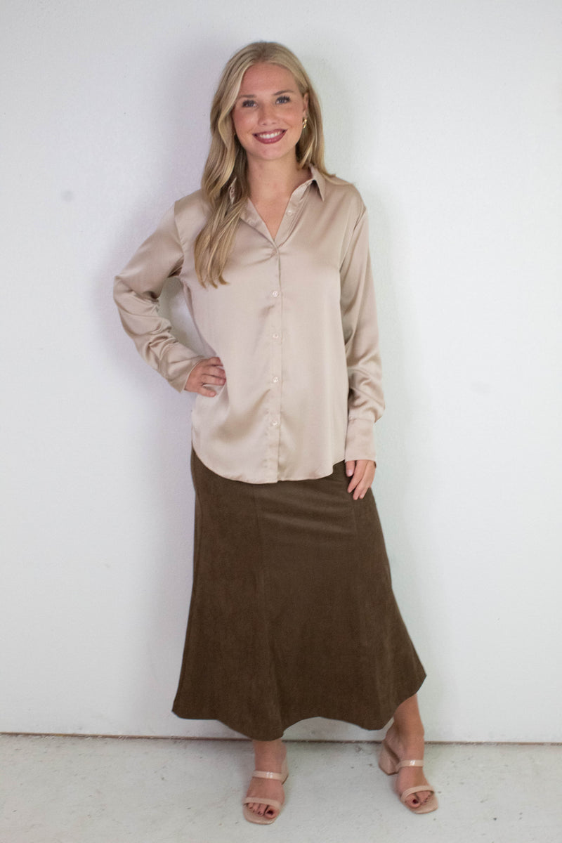 Valentina Silky Button Down Top, Champagne