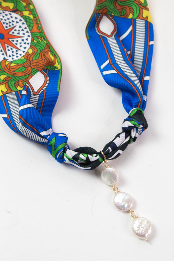 Beckett Vertical Pearl Scarf Necklace, Blue Multi | Nora James Jewelry