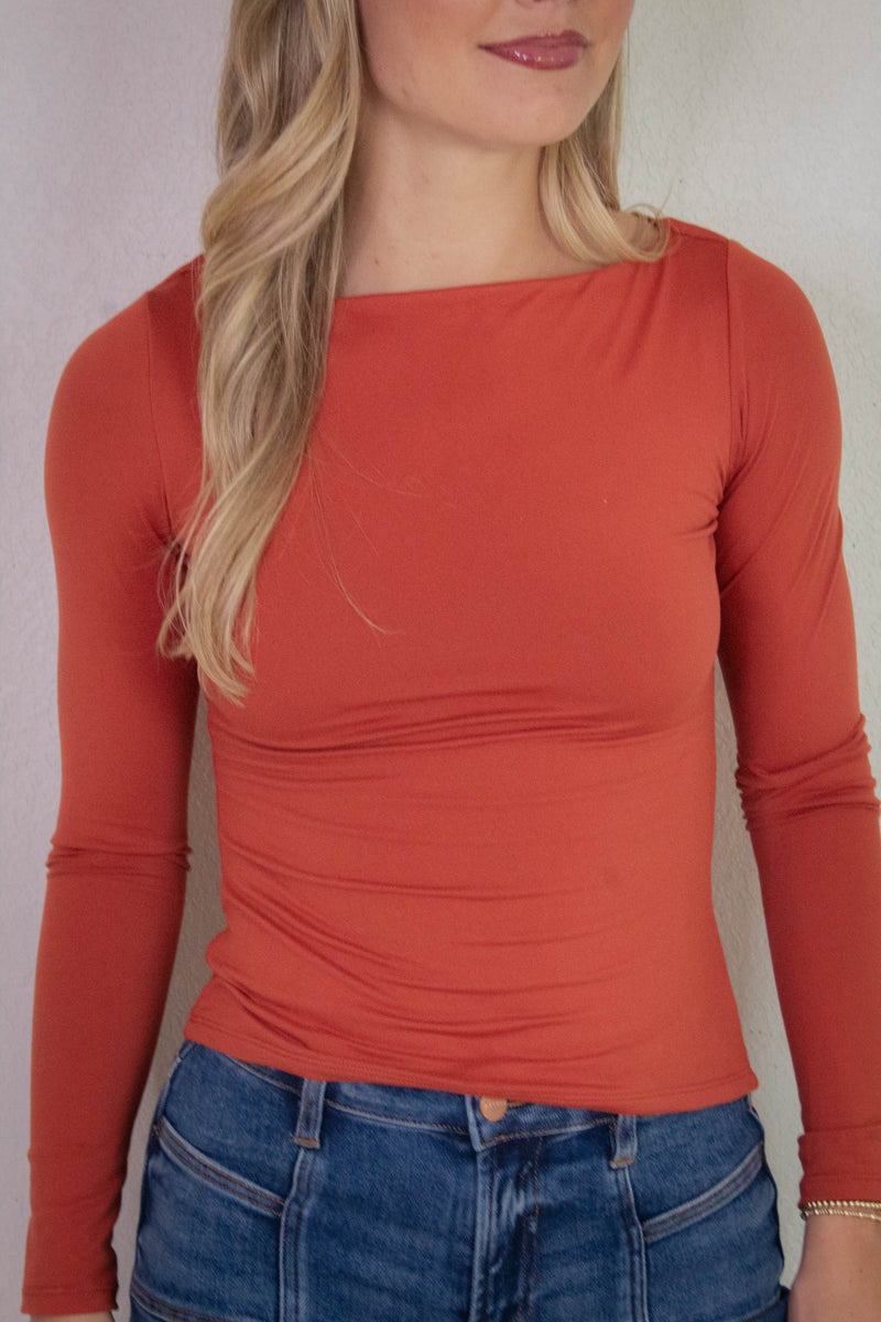 Reeve Boatneck Knit Top, Rust