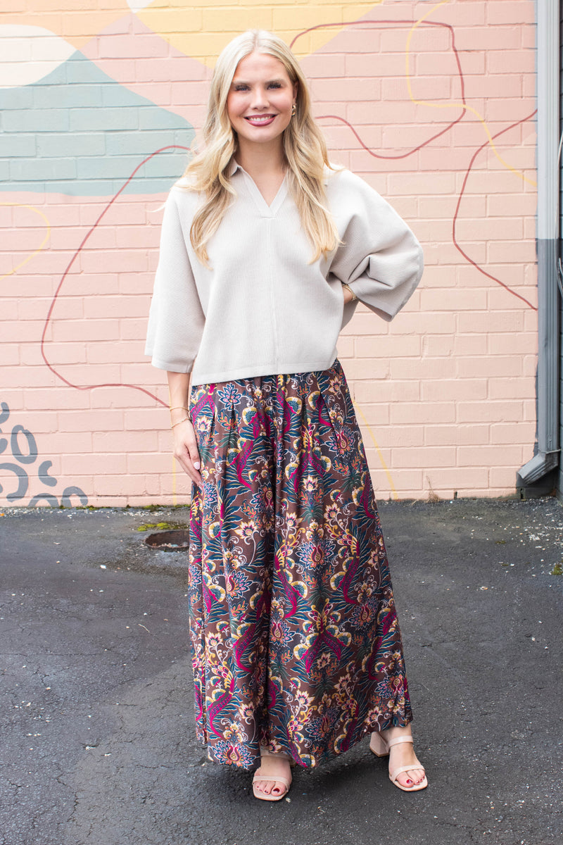 Jessica Collared Solid Knit Top, Stone