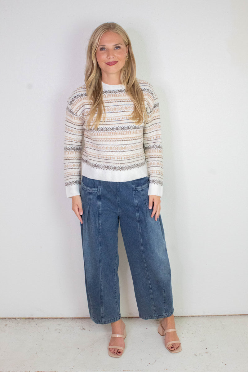 Hera Crew Neck Striped Sweater, Natural | RD Style