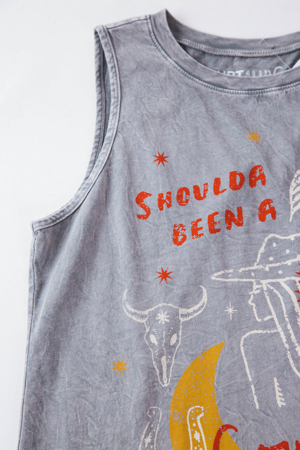 Shoulda Been a Cowgirl Graphic Tank, Mineral Gray