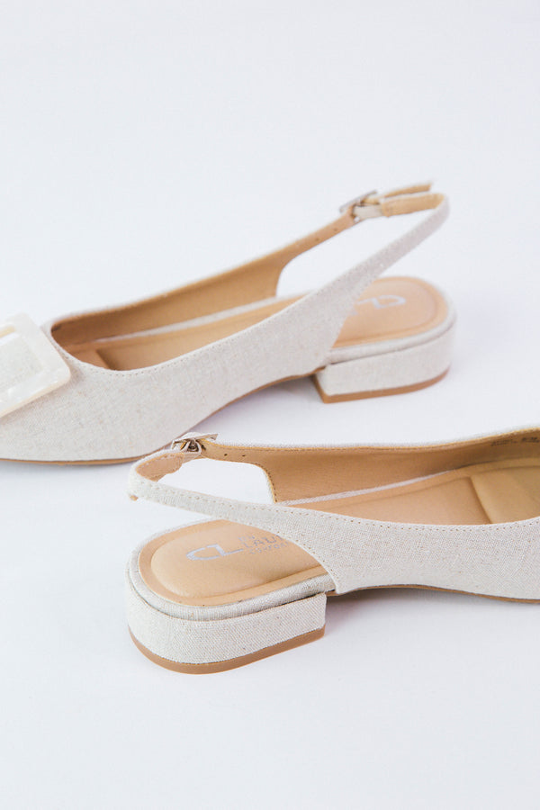 Sweetie Linen Slingback Low Heel, Natural | Dirty Laundry