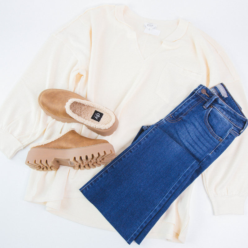 Good Luck Patchwork Knit Top, Cream | Plus Size