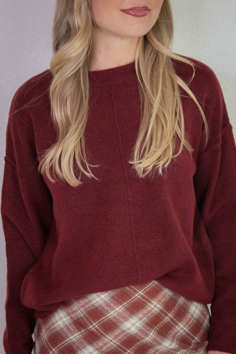 Noa Front Seam Detail Sweater, Burgundy