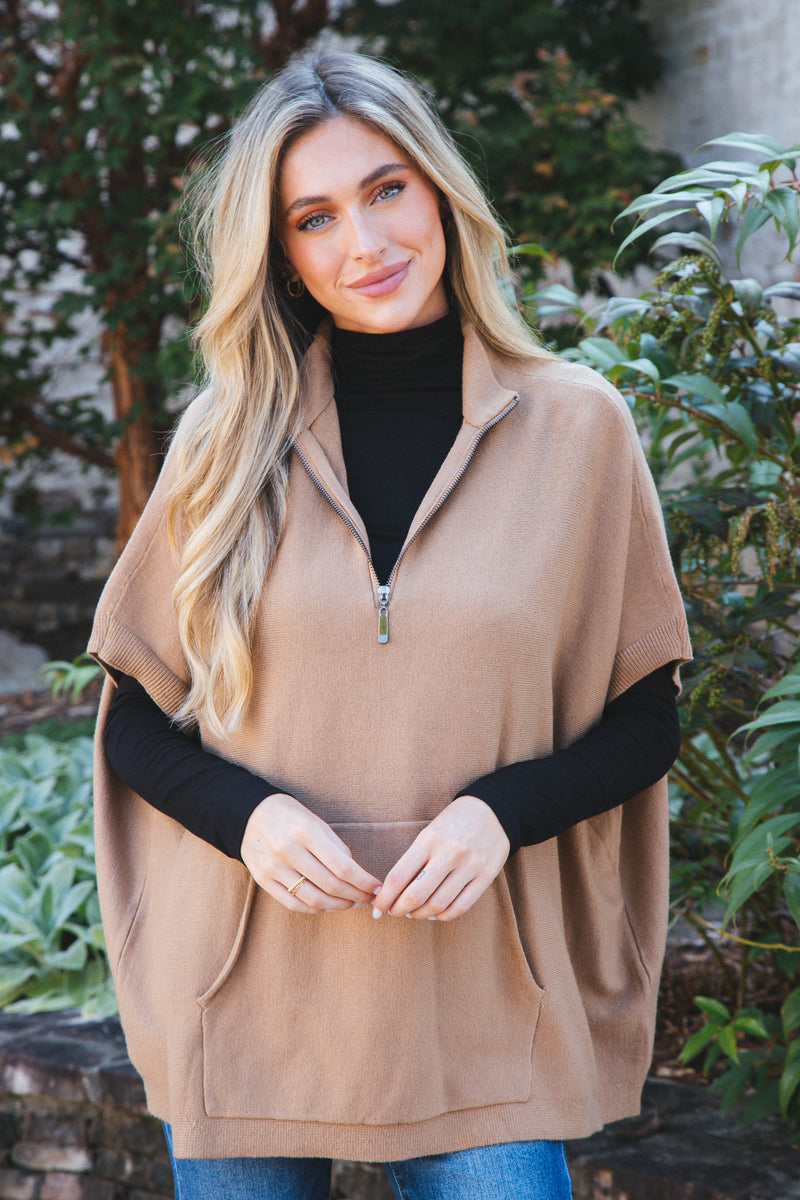 Cosima Mock Neck Poncho, Camel | RD Style