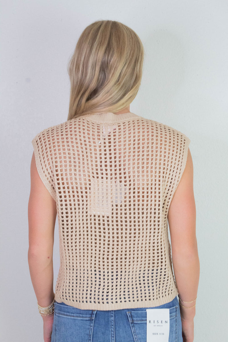 Leah Big Metal Button Sweater Vest, Oatmeal